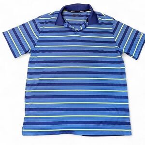 Nike Blue and Yellow Striped Golf Polo Size Medium